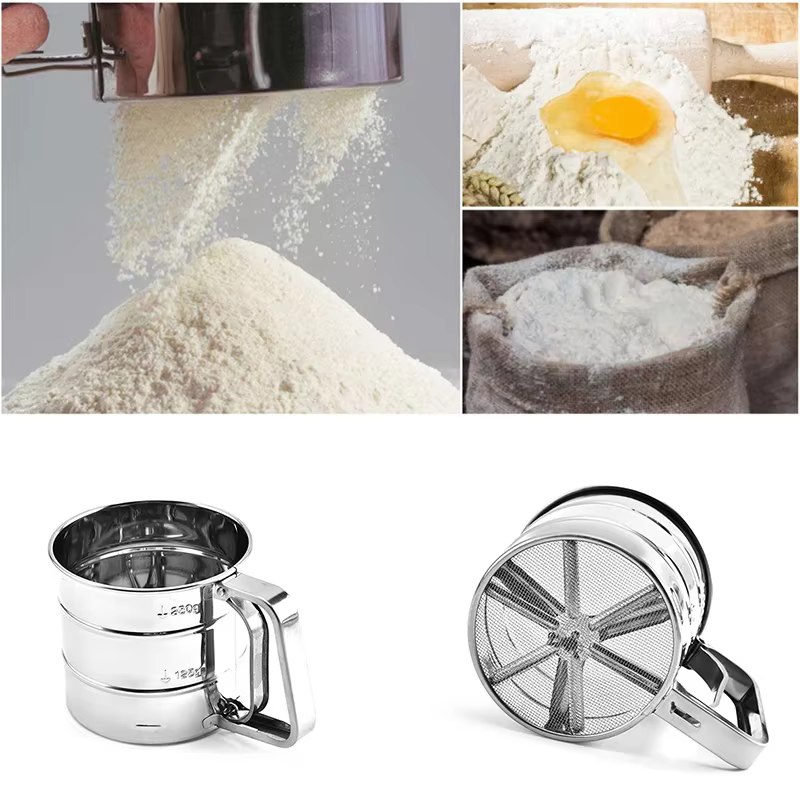 Tamis à Farine en Acier Inoxydable, Tasse de Poudre, Gadget de Cuisine pour Gâteaux, Sucre Tissé à l