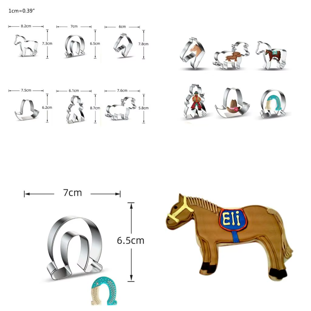 6 pièces Biscuits en acier inoxydable Coudons dessin animé Moules gâteau cow-boy cheval blanc haute 