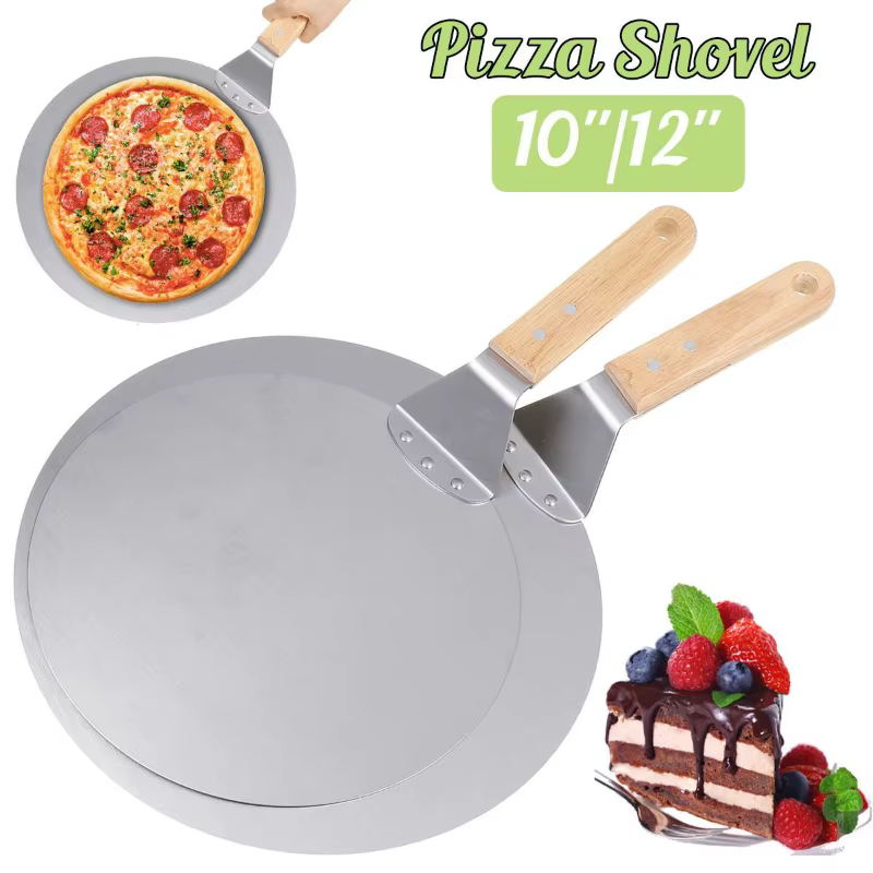 Pelle à Pizza 10/12 pouces, outils de pâtisserie, manche en bois en acier inoxydable, poêle ronde An