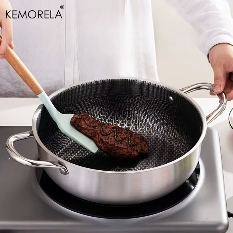 Poêle à griller en acier inoxydable à double poignée - Antiadhésive et compatible induction - Chaleur uniforme pour la
