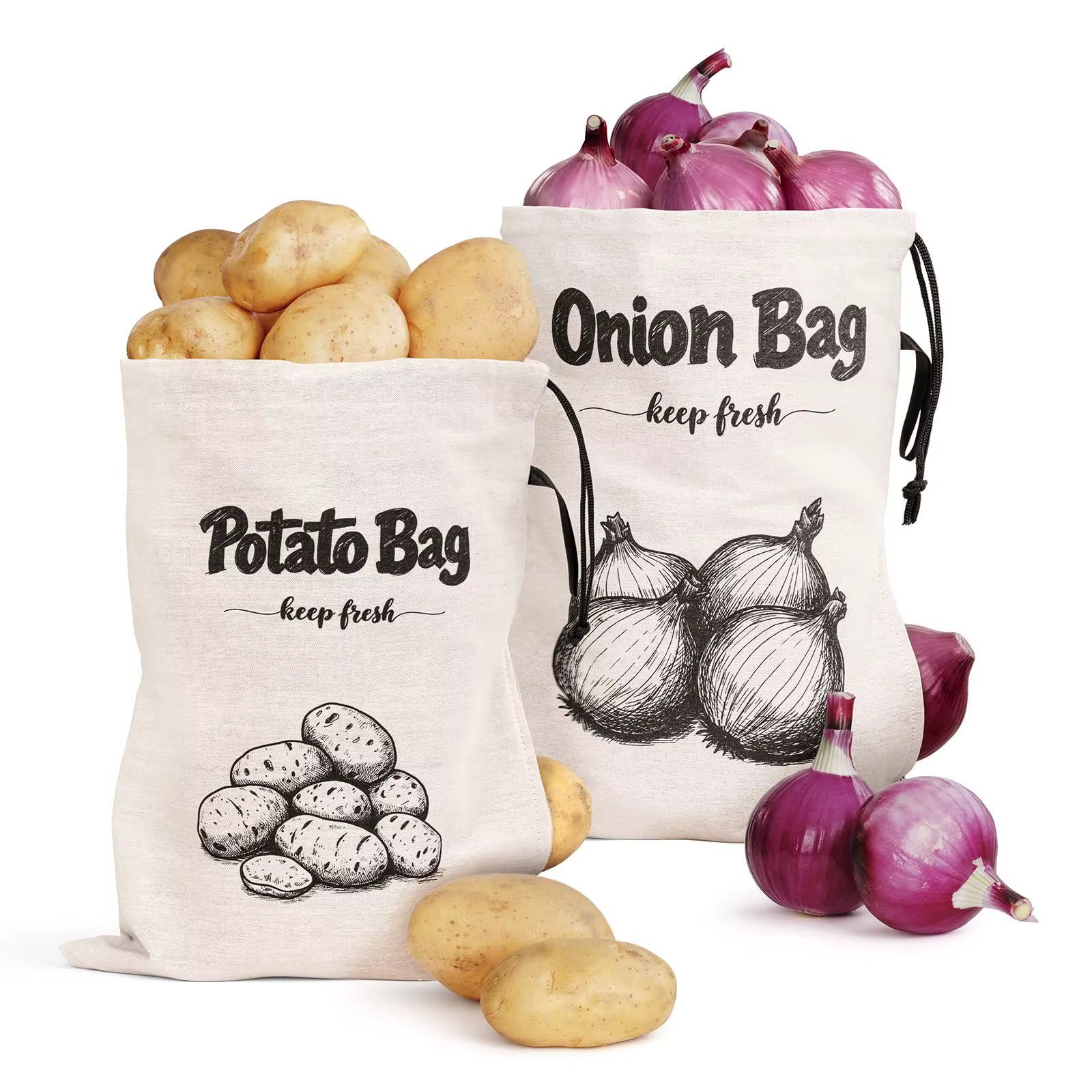Sac de rangement réutilisable pour oignons et pommes de terre