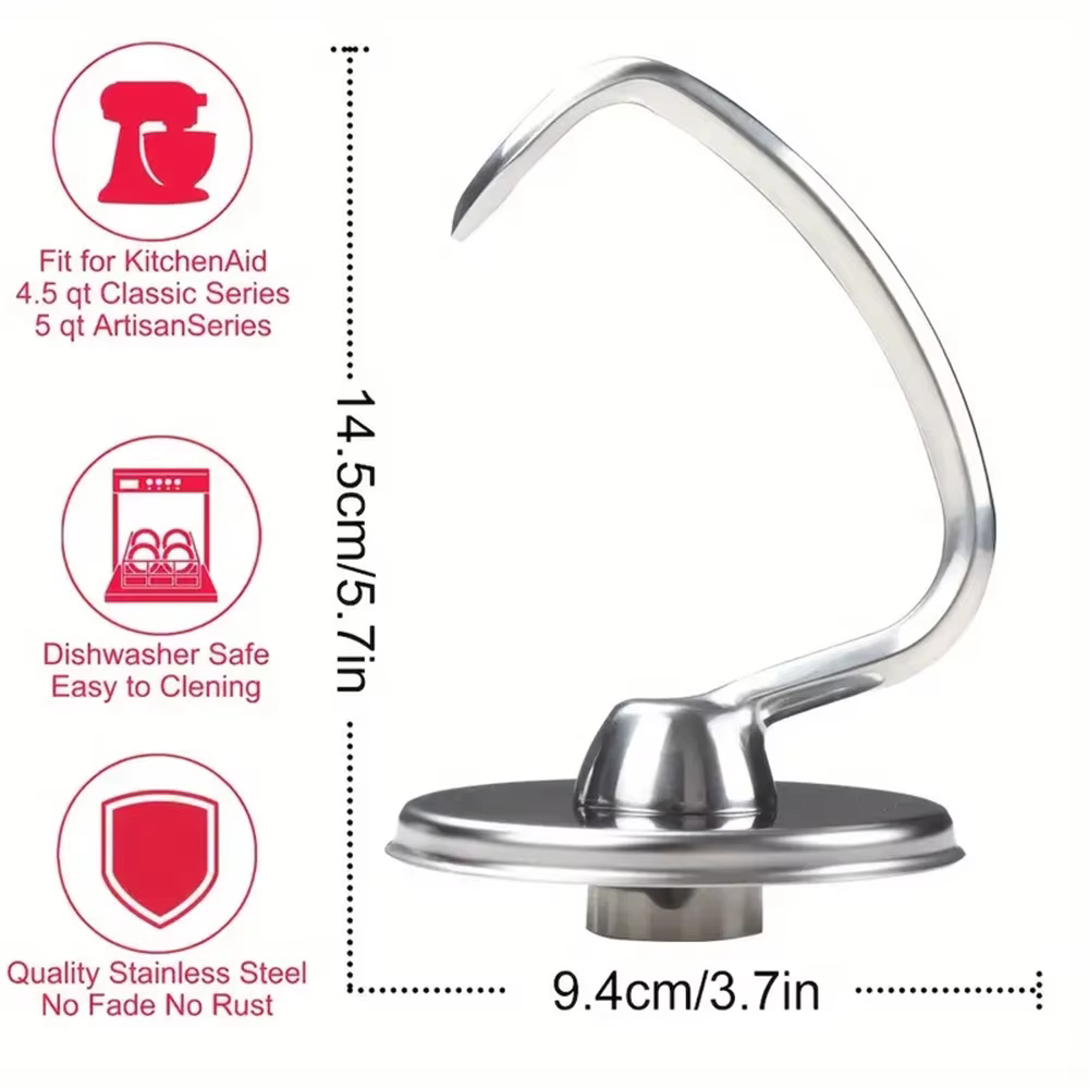 1 pièce d'accessoire de cuisine KitchenAid et crochet à pâte en acier inoxydable