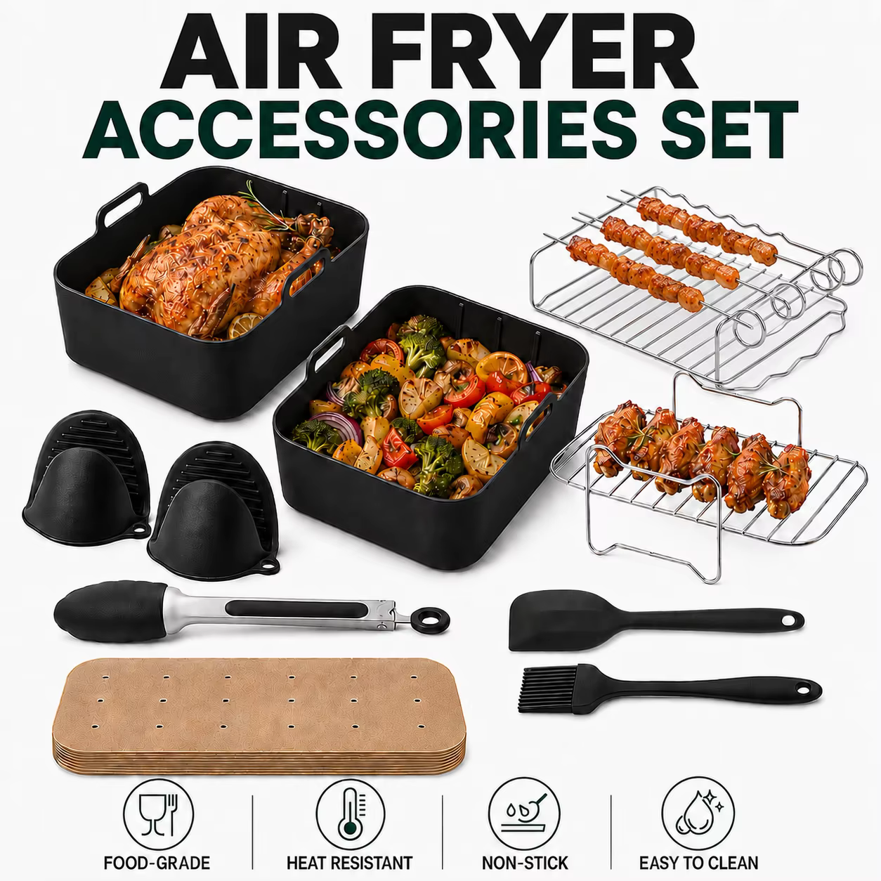 Ensemble d'accessoires pour friteuse à air Ninja (7/9 pièces) : doublures en silicone