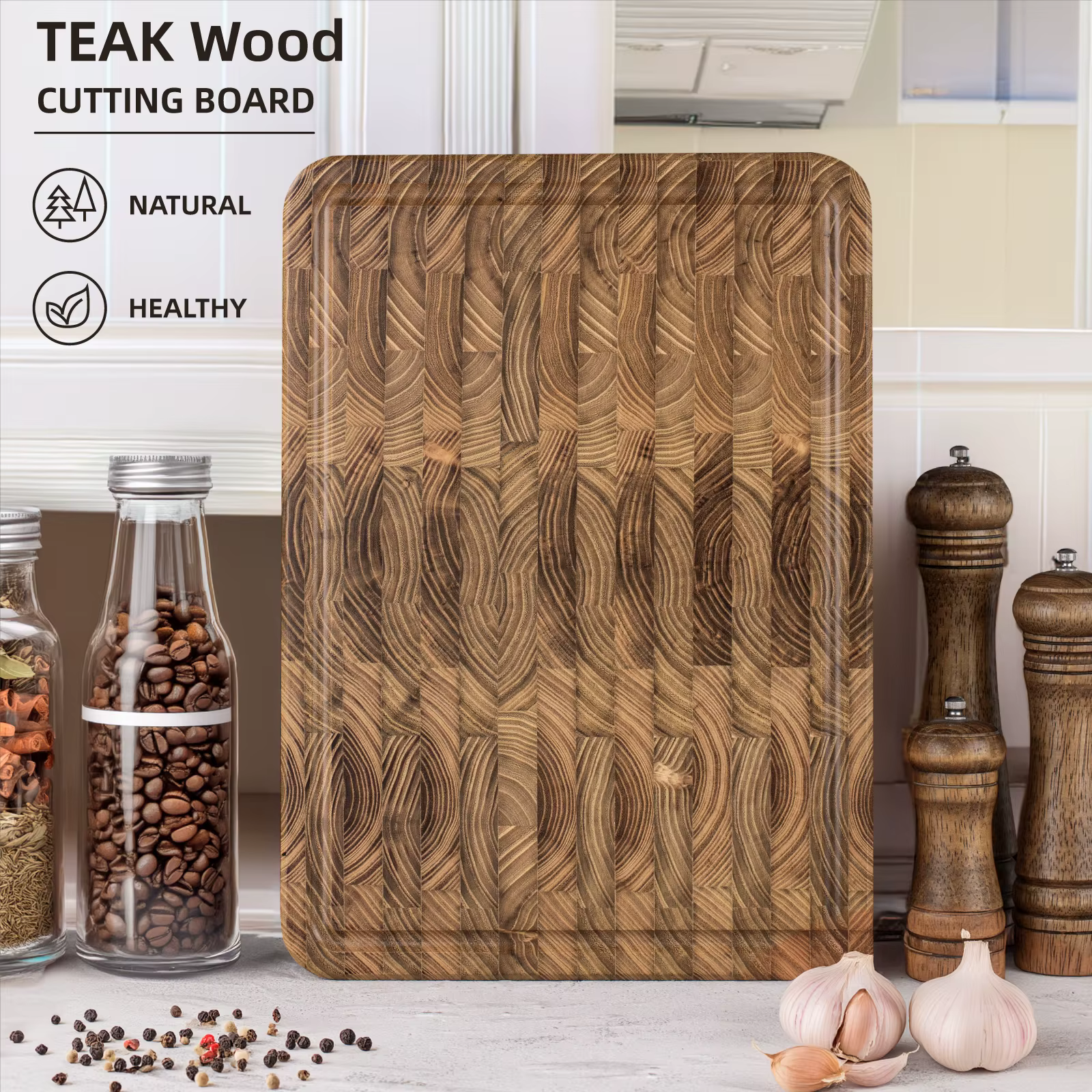 Planche à découper en teck de grain d'extrémité pour la cuisine
