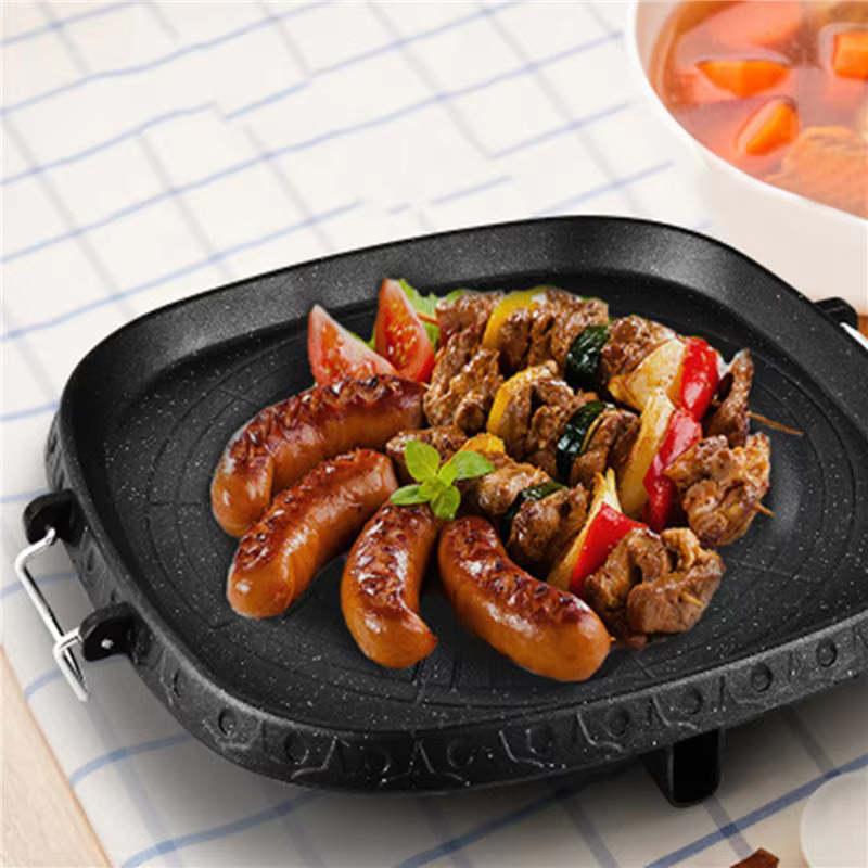 3X carré antiadhésif coréen gril poêle Barbecue Portable plaque chauffante revêtement en pierre ménage extérieur