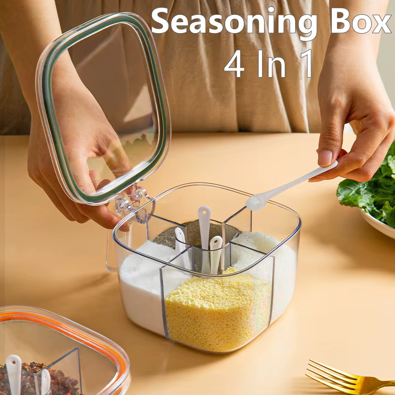 Boîte d'assaisonnement au sel multi-grille avec cuillères et couvercle scellé