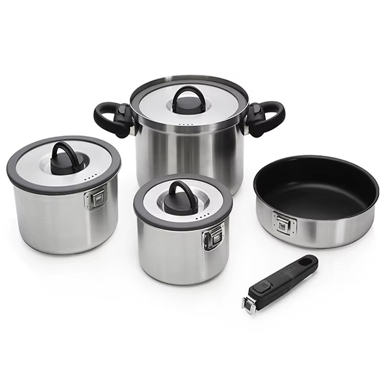 Fabricant de casseroles en acier inoxydable, ensemble d'ustensiles de cuisine portables pour Camping en plein air, ustensiles de cuisine pliants pour pique-nique, casseroles pour la randonnée et l'ext