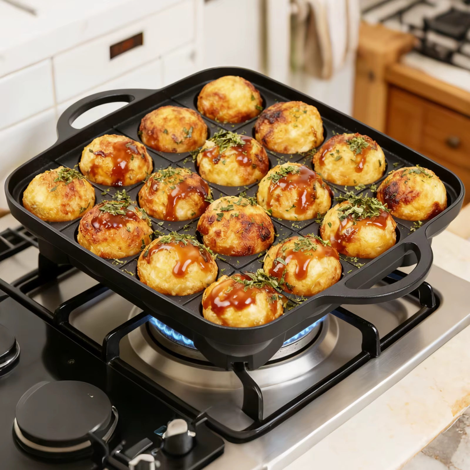 Takoyaki Pan 16 trous poulpe boule fabricant plaque de cuisson pour cuisinière à gaz authentique Osaka rue cuiseur