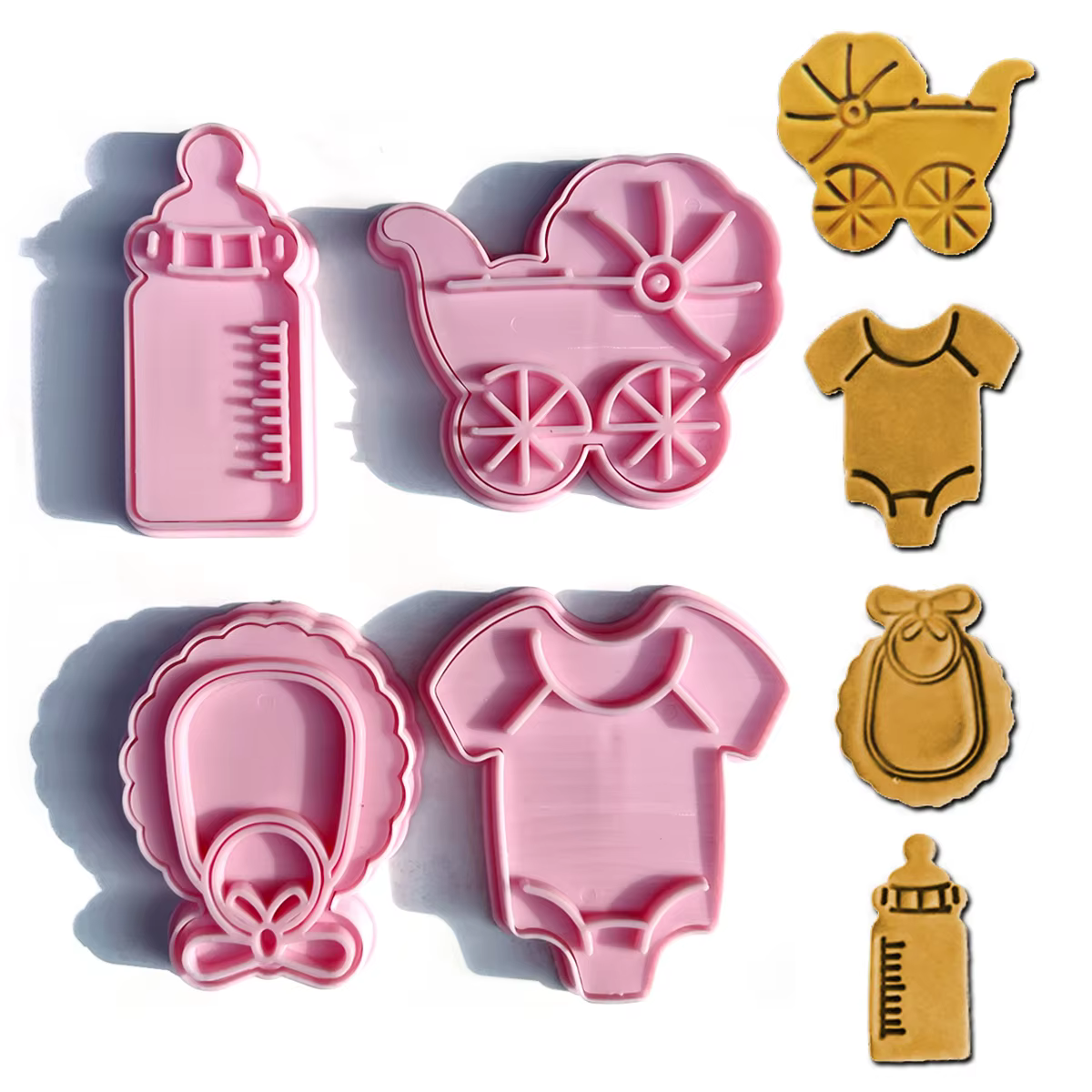 Coupe-biscuits 4 pièces thème bébé pâte timbre en plastique 3D dessin animé pressable Biscuit moule confiserie cuisson