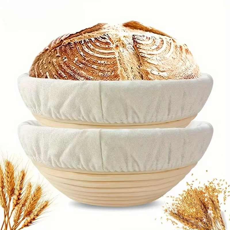 Panier à pain bol à pâte rond doublé de lin Structure en rotin naturel utilisé pour la Fermentation et l'ustensile de cuisine de cuisson professionnel