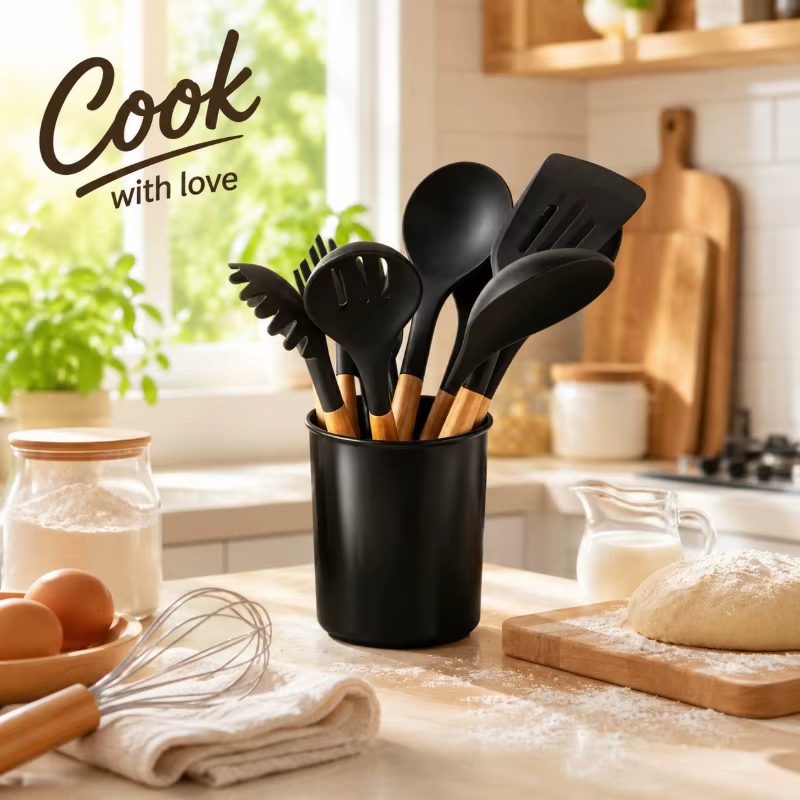 Ensemble d'ustensiles de cuisine en silicone antiadhésif