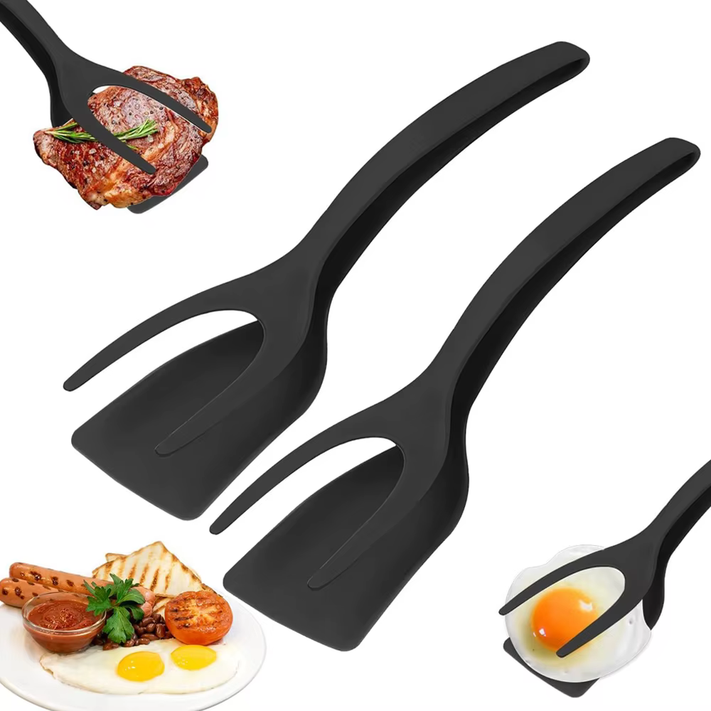 Nouveau 2 en 1 poignée Flip spatule pinces oeuf Flipper