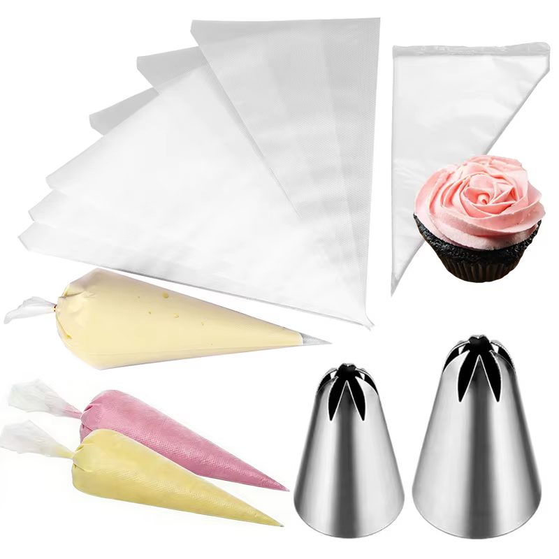 Kit d'accessoires de pâtisserie : Poches à douille jetables avec douilles en acier inoxydable