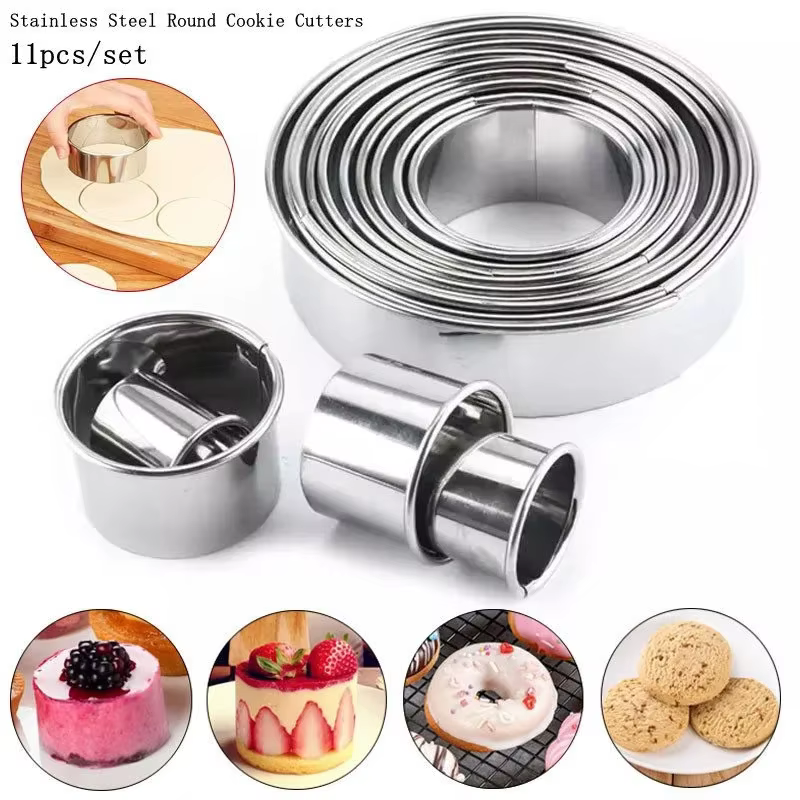 11 pièces/ensemble emporte-pièces à biscuits ronds en acier inoxydable bricolage pâtisserie cuisson cercle anneau moules