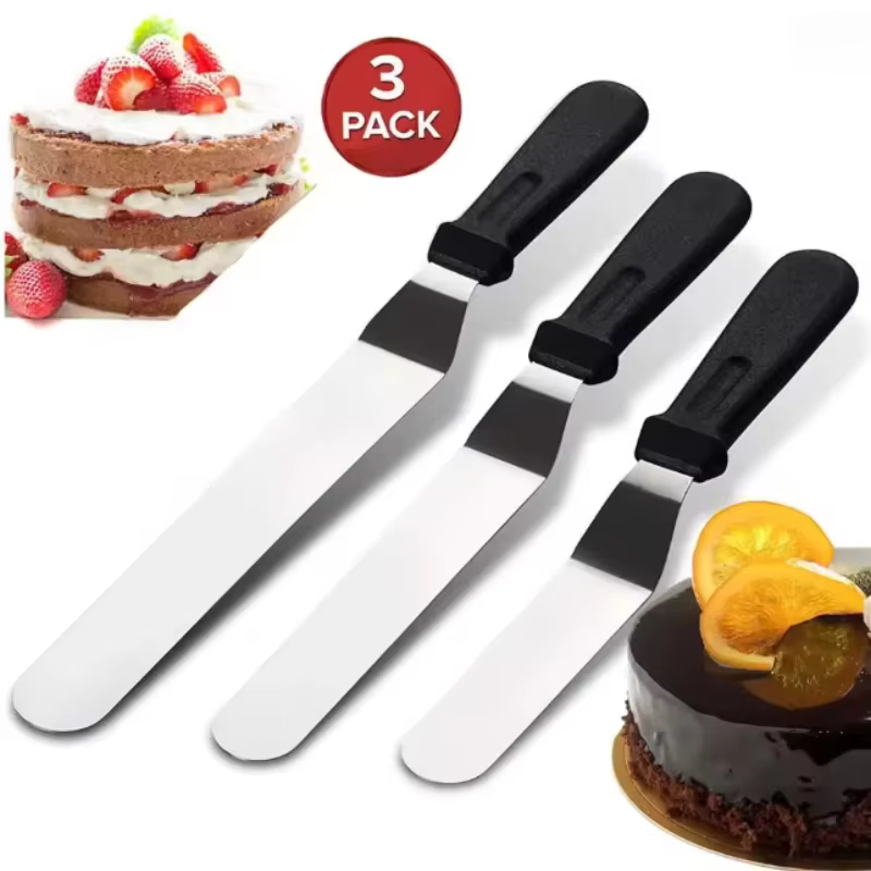 Lot de 3 spatules angulaires en acier inoxydable pour décoration de gâteaux