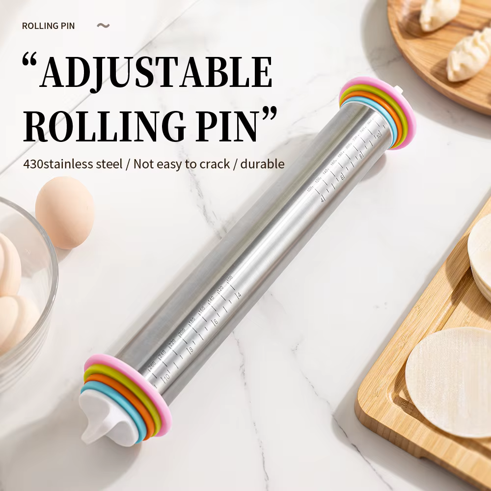Rouleau à pâtisserie réglable en acier inoxydable de 13.78 pouces