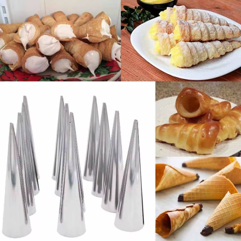 6 pièces/ensemble moules en acier inoxydable pâtisserie crème corne gâteau pain moule Tube conique cône rouleau