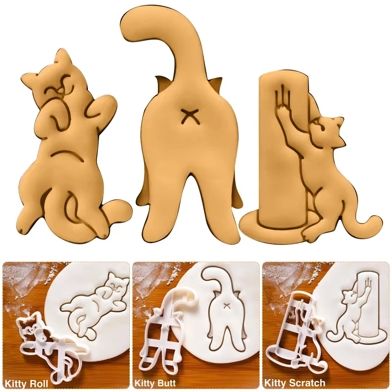 3 pièces bricolage mignon emporte-pièces moule chat Kitty 3D cookie type pâtisserie