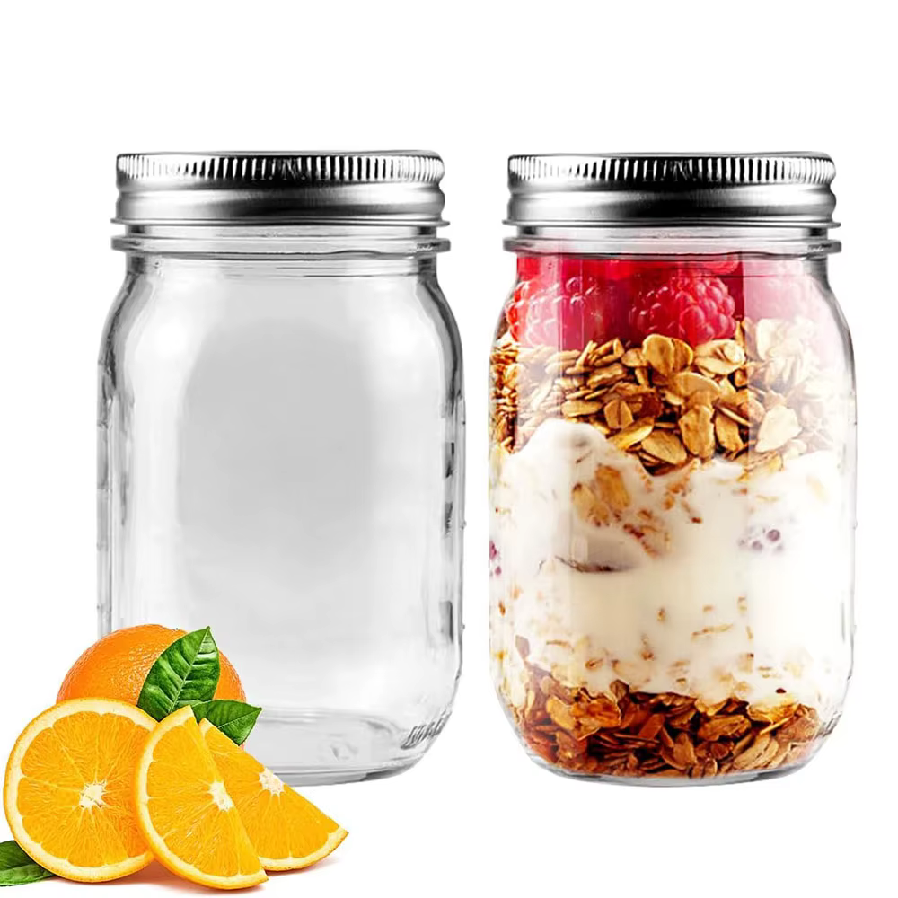 Bocaux Mason en verre de 16 oz avec couvercles hermétiques pour la conservation
