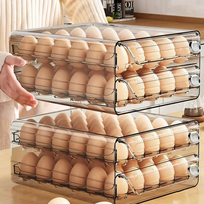 Boîte de rangement pour œufs à double niveau de type tiroir pour le réfrigérateur – Un indispensable pour garder les aliments frais et organiser votre cuisine