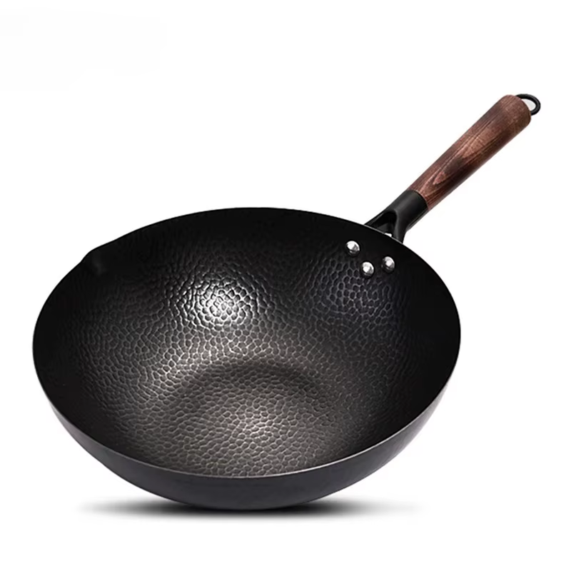 Konco Fer wok Poêle en fonte Pot non revêtu Utilisation générale pour cuisinière à gaz et induction 32 cm Wok chinois