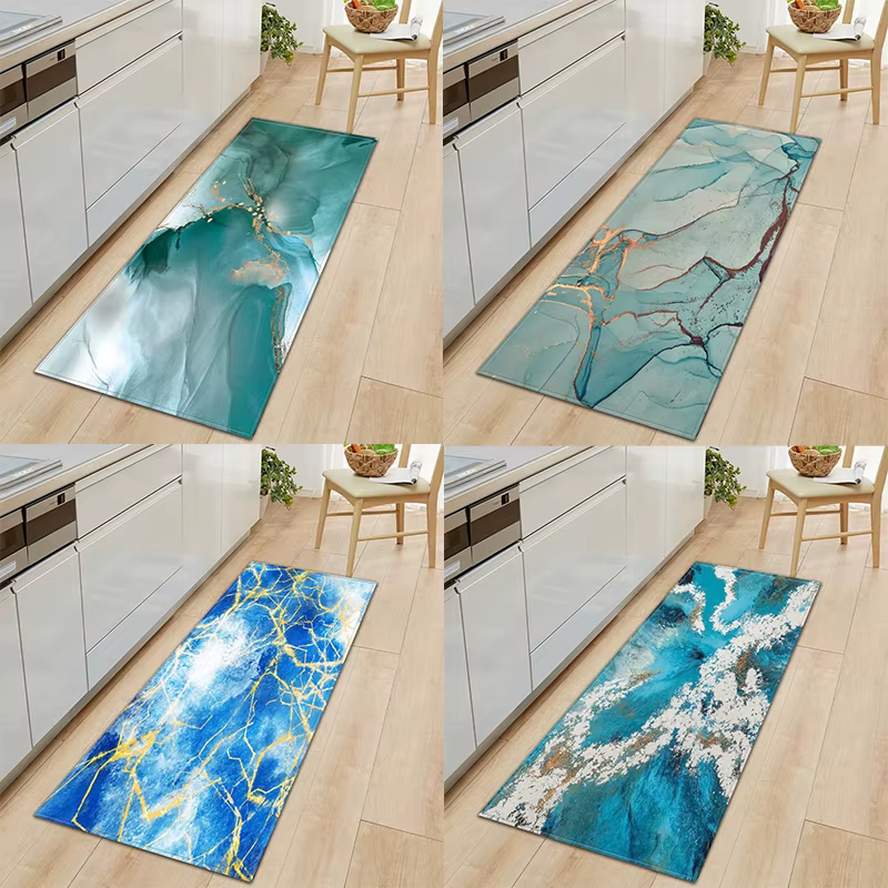 Tapis de sol de cuisine à motif de marbre, décoration avant de porte