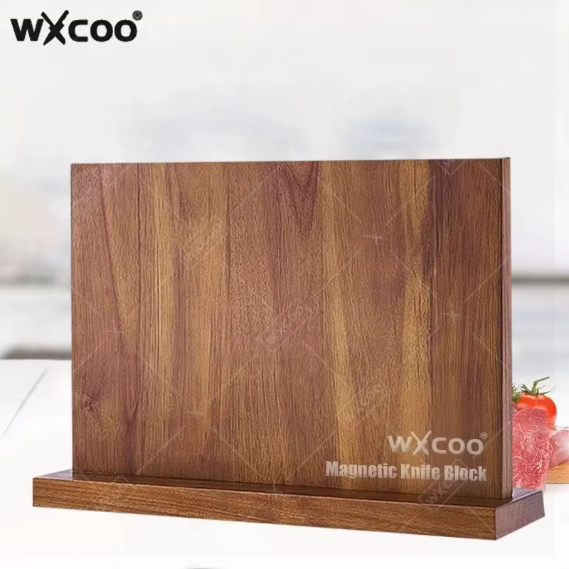 WXCOO Long bloc de couteau magnétique support de cuisine en bois d'acacia comptoir