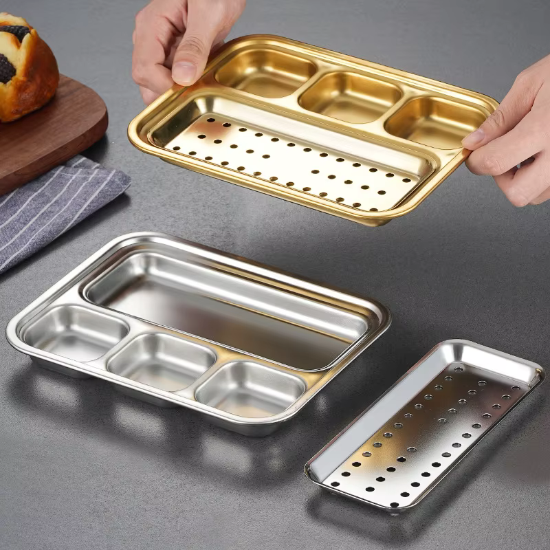 Plat de service divisé en acier inoxydable 304 style coréen pour sauce BBQ