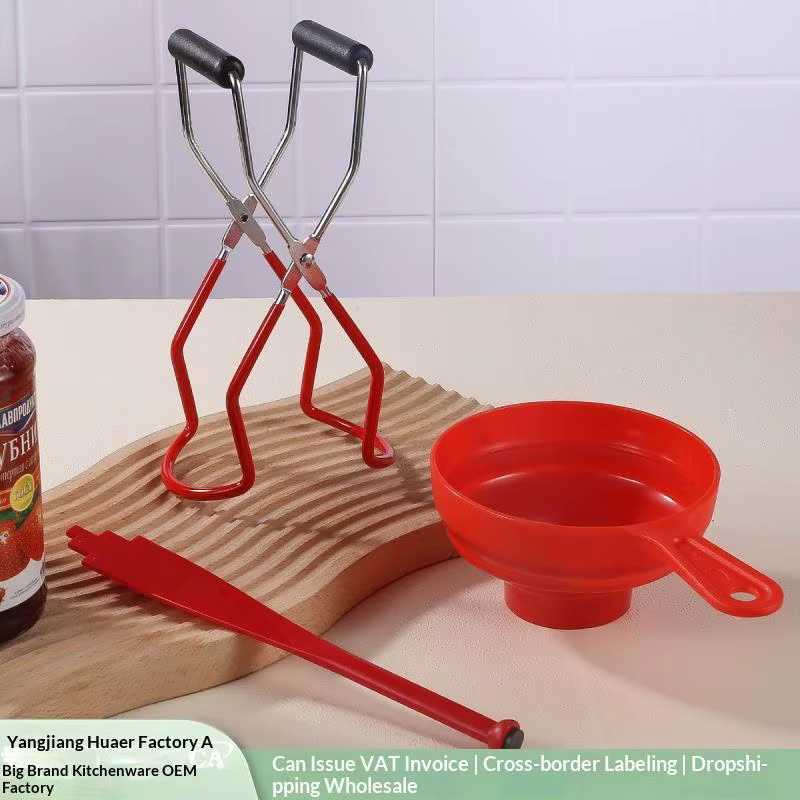 Kit d'outils de mise en conserve 3 pièces avec pince à bocaux anti-brûlure et entonnoir de qualité alimentaire pour la fabrication de confitures à la maison