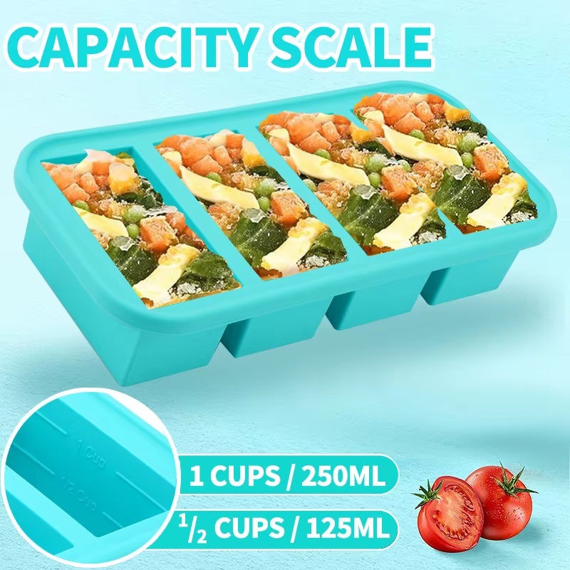 4 moules de congélation recouverts de silicone – Cubes à soupe avec bords en acier renforcé – Pour restes