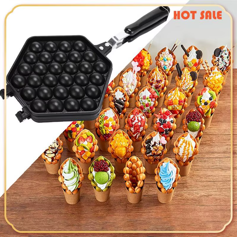 ABFA 1 pièce Eggettes fer aluminium Hongkong gaufrier moule revêtement antiadhésif bricolage Muffins plaque noir