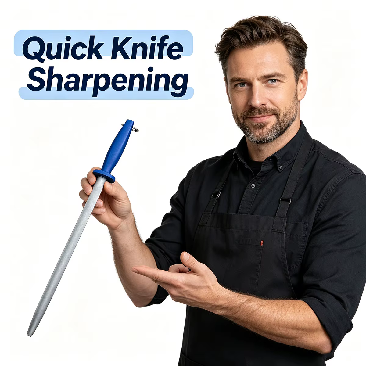 Aiguiseur de couteaux professionnel de 12 pouces, aiguiseur de couteaux de chef, barre d'affûtage en acier inoxydable, bâton d'affûtage pour couteaux de cuisine
