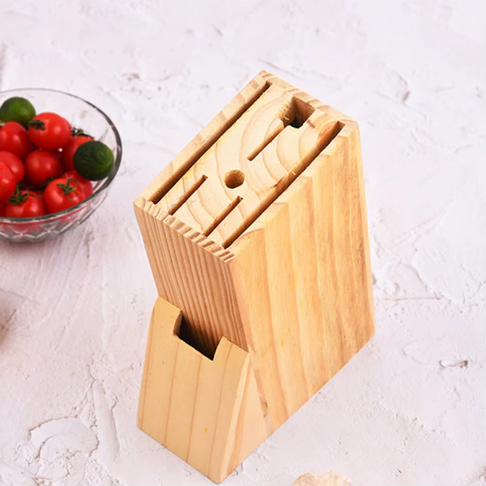 Support de rangement fonctionnel en bois massif pour couteaux, ciseaux et outils de découpe – Organisateur de comptoir et de bureau pour la maison