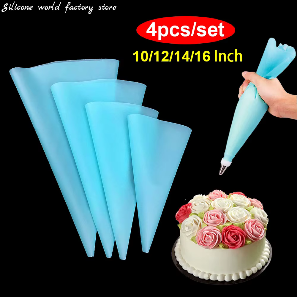 Silicone world 4 pièces Gadgets de cuisine crème sac à pâtisserie bricolage décoration de gâteau de qualité alimentaire EVA accessoires de cuisson sacs à douilles réutilisables