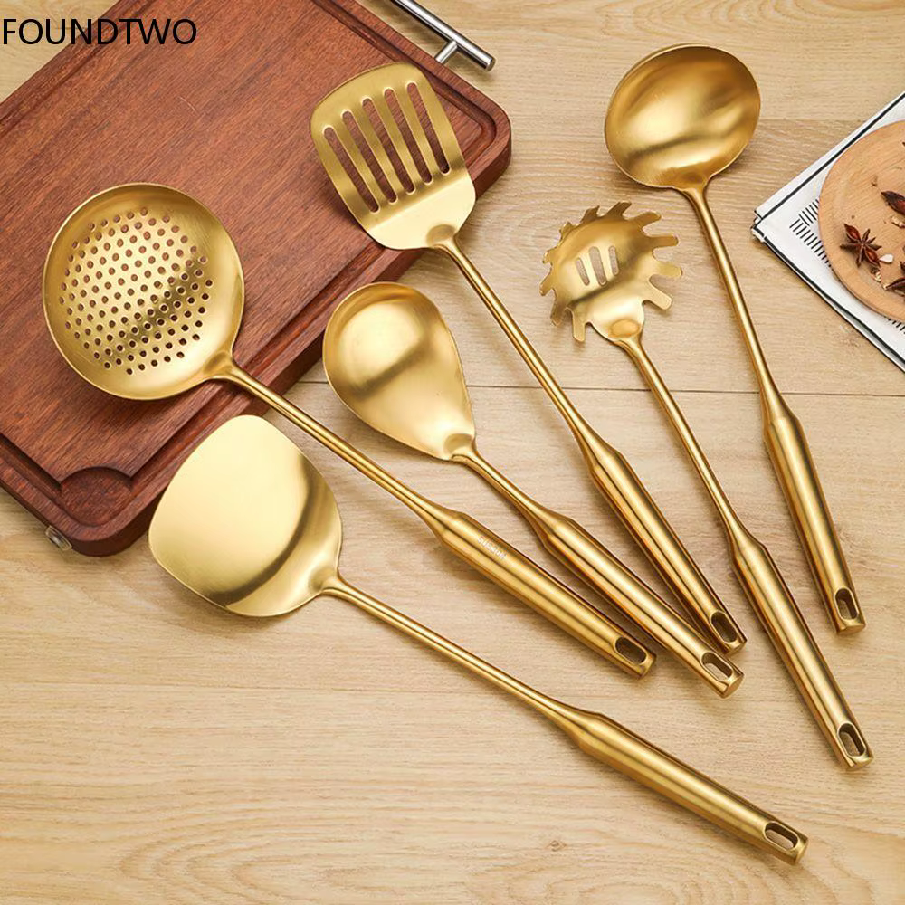 Spatule en acier inoxydable doré, grande louche à soupe, ustensiles de cuisine, ensemble de truelle de cuisson, ensemble d'outils de cuisine F2