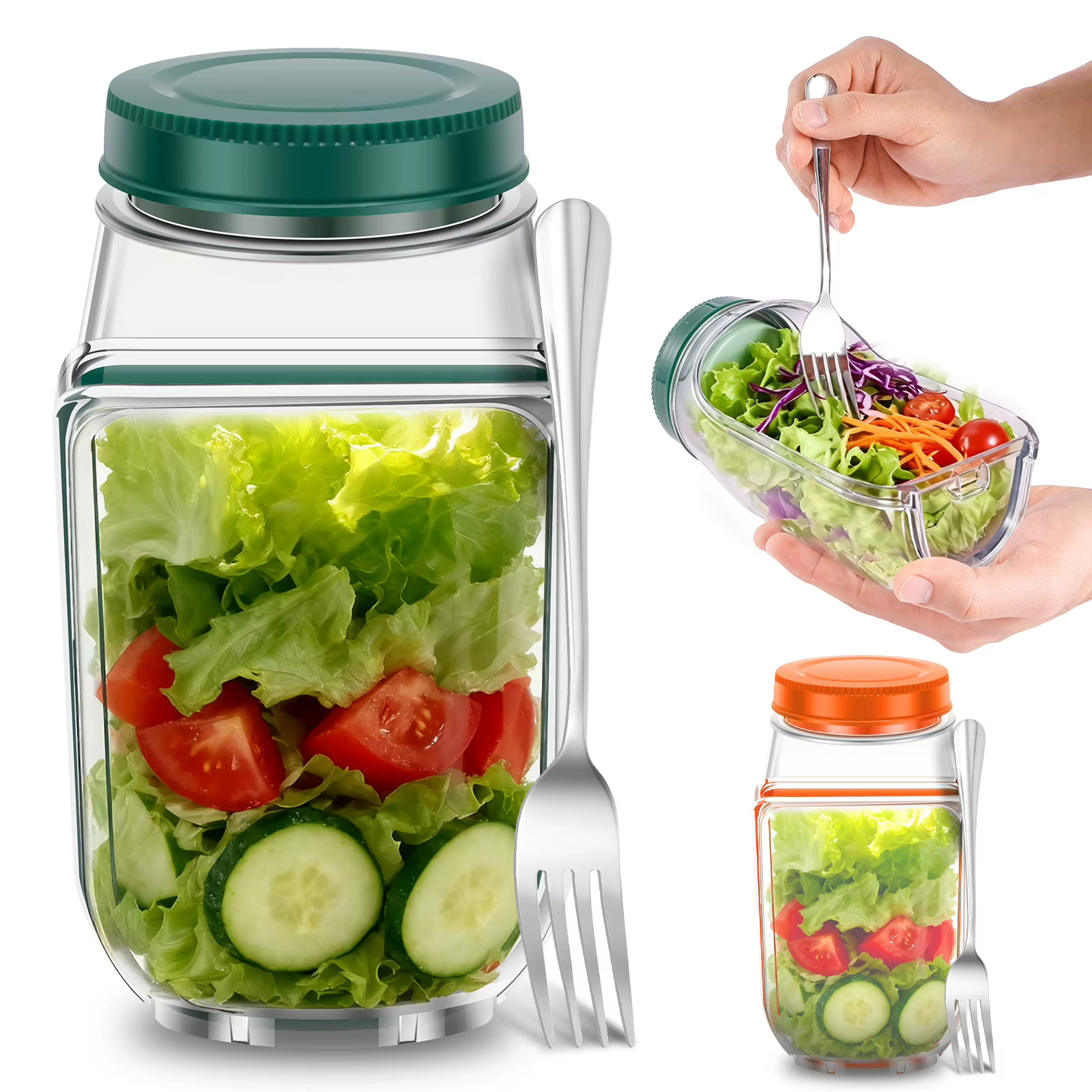 Boîte à salade en plastique anti-fuite avec couvercle à ouverture latérale